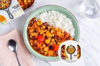 Supersnel: Milde chili sin carne met jasmijnrijst (2 porties)
