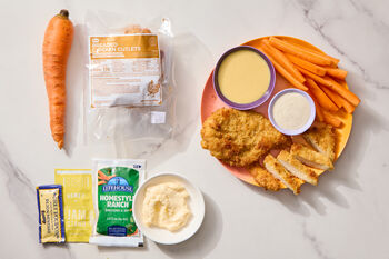 Kid-Friendly Meal Shortcut | Chicken Cutlets with Honey Mustard Sauce, Ranch & Carrot Stic