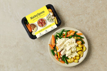 Parmesan Chicken with Roast Potatoes and Almond Veggies, 340g
