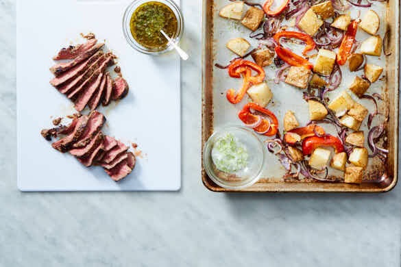 Steak and Eggs Skillet with Chimichurri and Sweet Potatoes