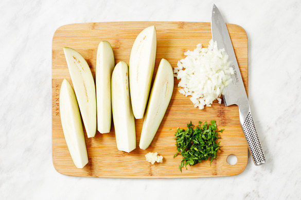 Middle Eastern Baked Eggplant with Lemon Freekeh and Hummus