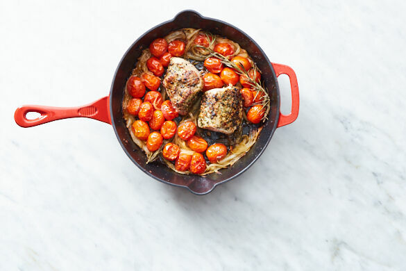 One-Pan Pork Tenderloin with Heirloom Tomato & Shallot Confit