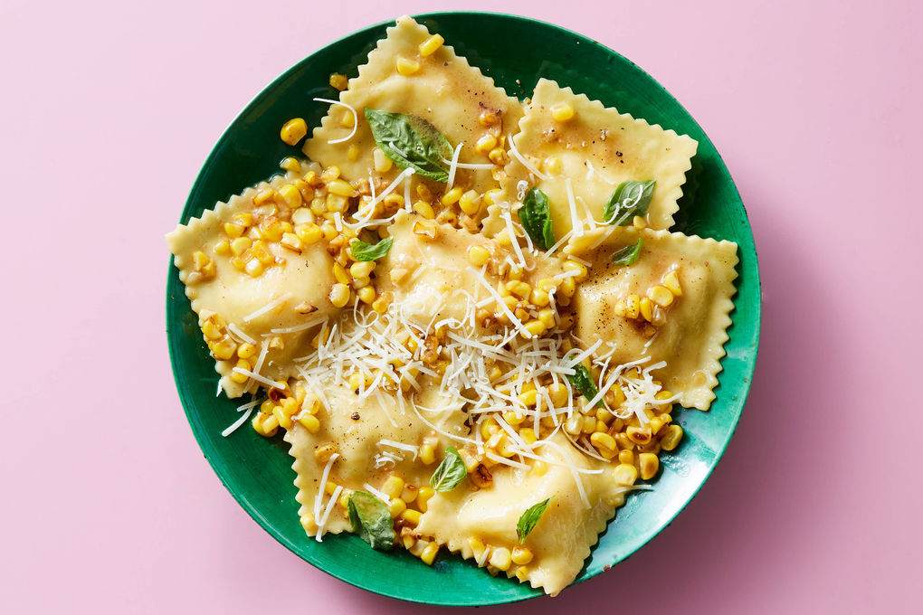 Brown Butter Corn Ravioli with Basil Parmesan