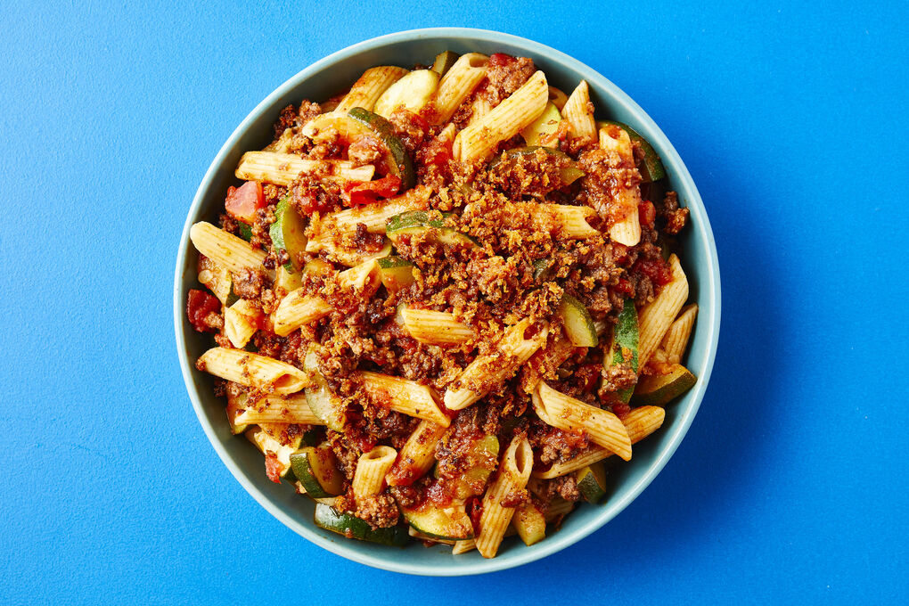 Super Fast: Crunchy-Crumb Beef Pasta On the table in under 20 minutes! |  Dinnerly