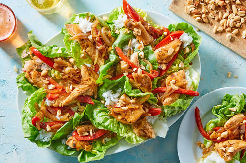 Teriyaki Chicken Lettuce Wraps With Bell Peppers Jasmine Rice Marley Spoon