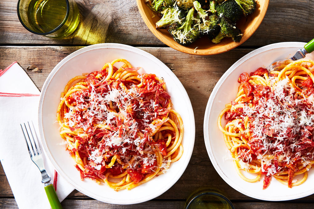 Crispy Salami Bolognese with Bigoli Pasta and Broccoli | Marley Spoon