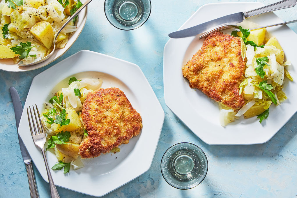 Pork Schnitzel with Warm Cabbage & Potato Salad