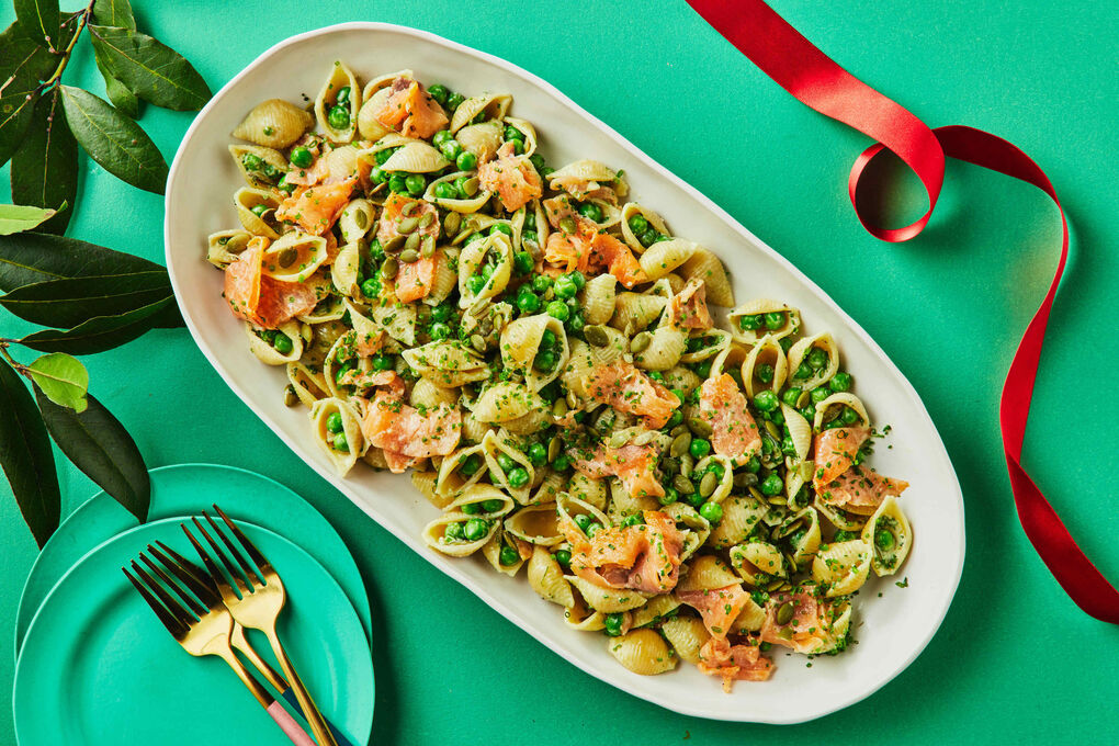 Festive Side: Smoked Salmon Pasta Salad with Creamy Pesto Dressing |  Dinnerly