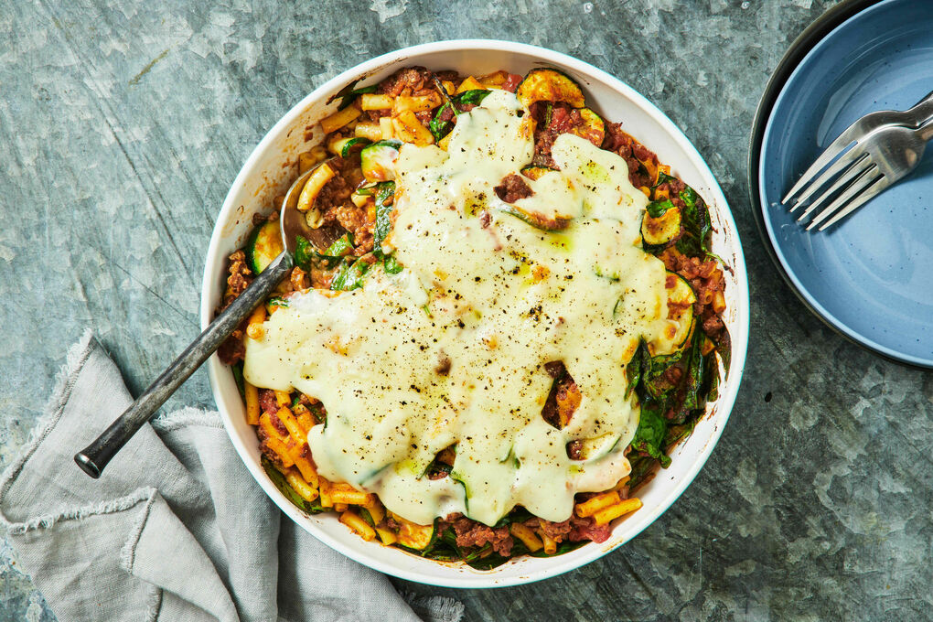 Hearty Beef Pasta Bake with Zucchini and Baby Spinach | Marley Spoon