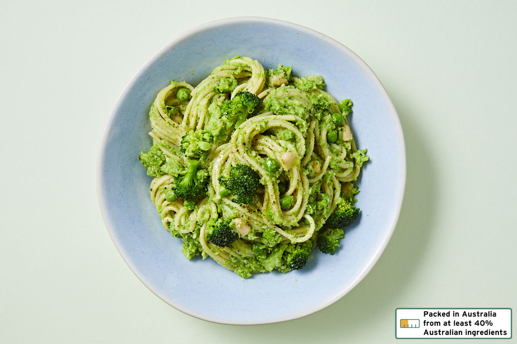 Pea Pesto Pasta with Broccoli and White Beans | Dinnerly