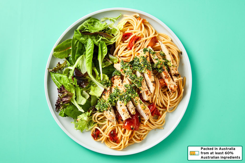 Lemony Chicken Pasta with Salsa Verde and Garden Salad | Dinnerly