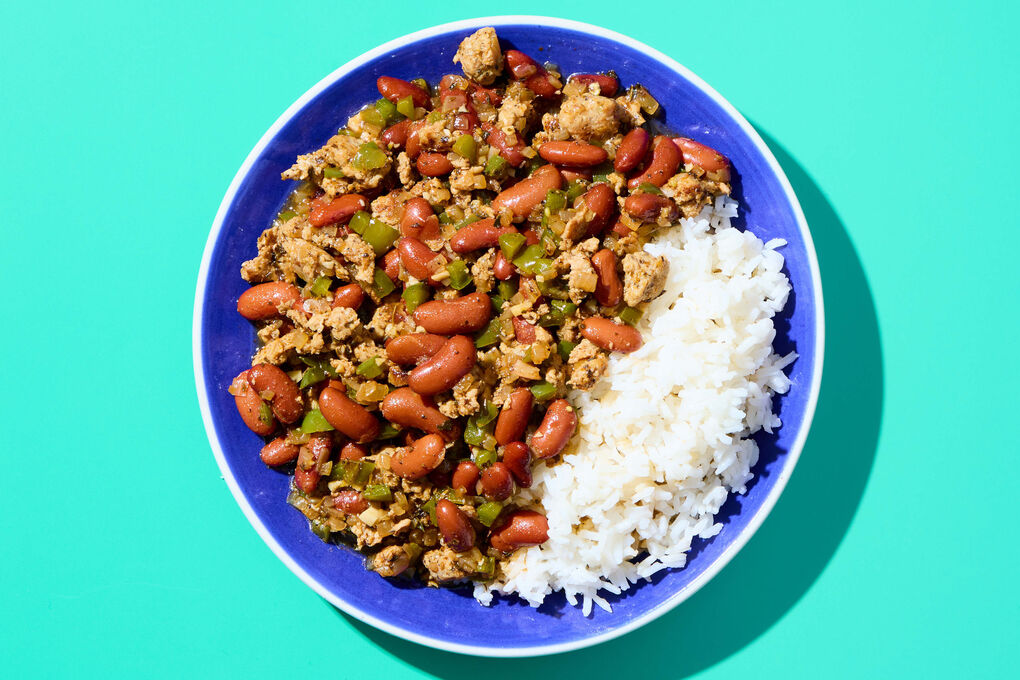 Louisiana-Style Red Beans & Rice with Chicken Sausage, Peppers & Onions