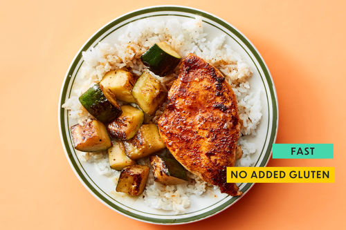 Apricot-Glazed Spiced Chicken with Garlicky Zucchini & Rice | Dinnerly