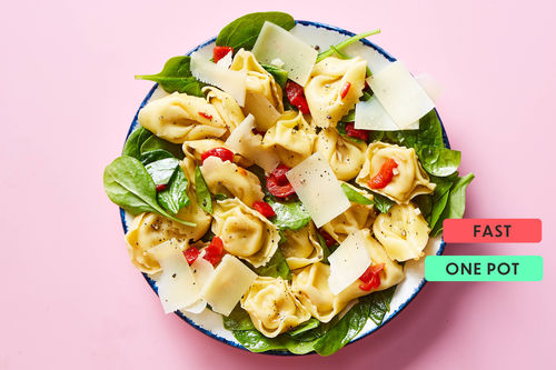 Antipasto Tortelloni Salad With Spinach Peppers Parmesan Dinnerly