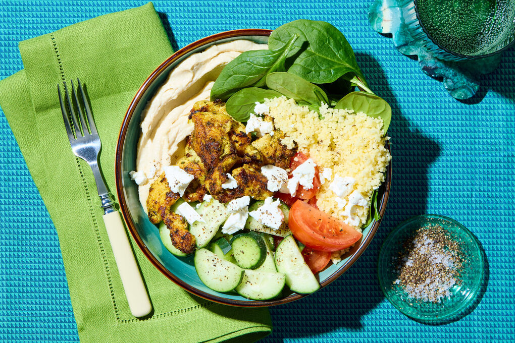 Quick chicken hummus bowl recipe