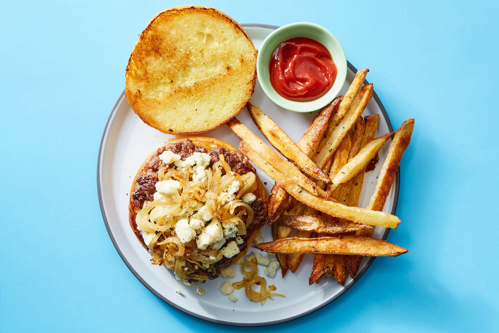 Caramelized Onion Blue Cheese Burgers, Recipe