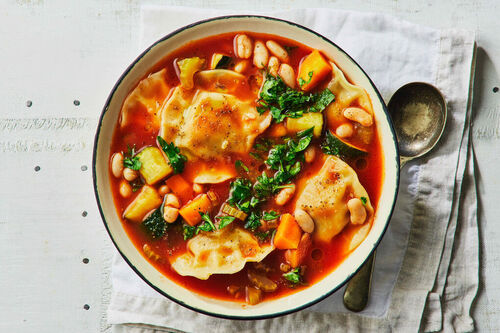 Vegan Ravioli and Cannellini Bean Soup