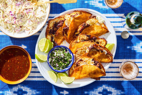 Braised Beef Quesabirria Tacos with Consommé