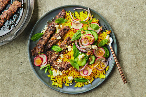 Persian Lamb Pan Kebabs and Rice