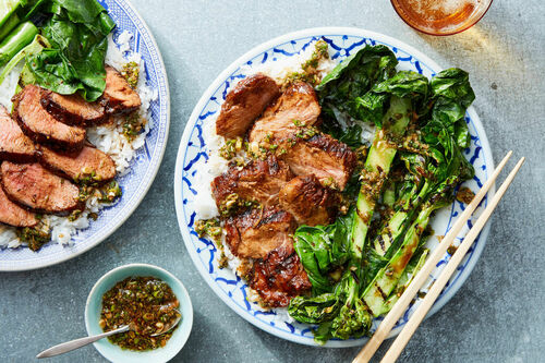 Char Siu Pork with Grilled Broccolini