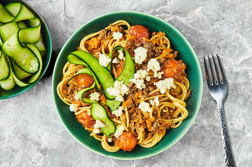 Beef, Tomato and Feta Spaghetti