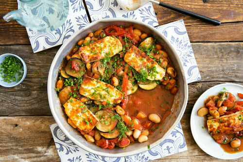 Gebackener Grillkäse Shakshuka-Art