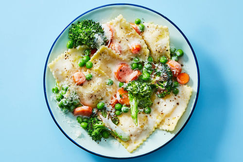 Creamy Cheese Ravioli Primavera