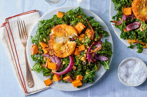 Kale Salad & Fried Goat Cheese Medallion