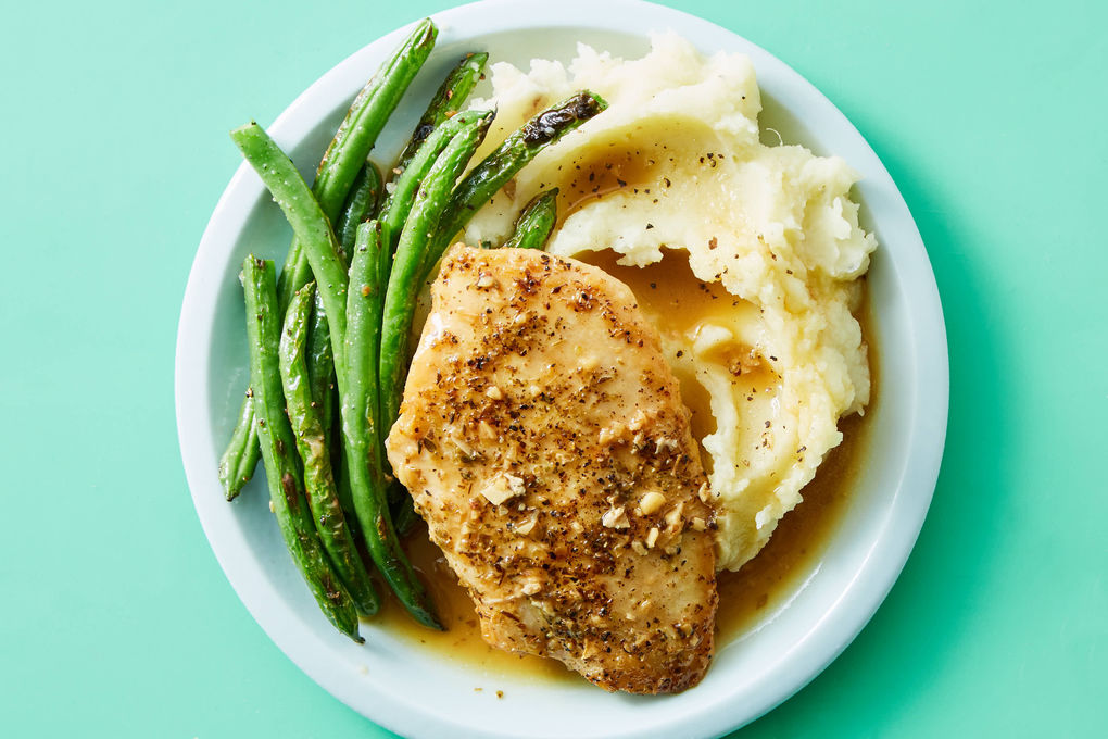 Greek Lemon-Oregano Chicken with Olive Oil Mash & Green Beans