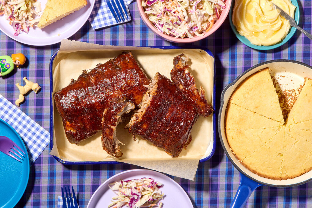 Family Friendly Big Batch Barbecue Ribs with Slaw Cornbread Fully Cooked Ribs