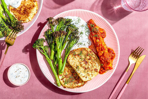 Harissa-Lachsfilet auf Fetacreme