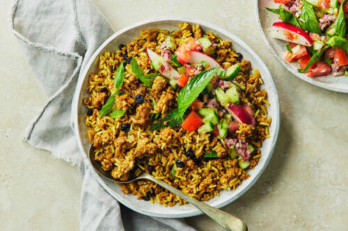 Easy Lebanese Vegan 'Mince' and Rice