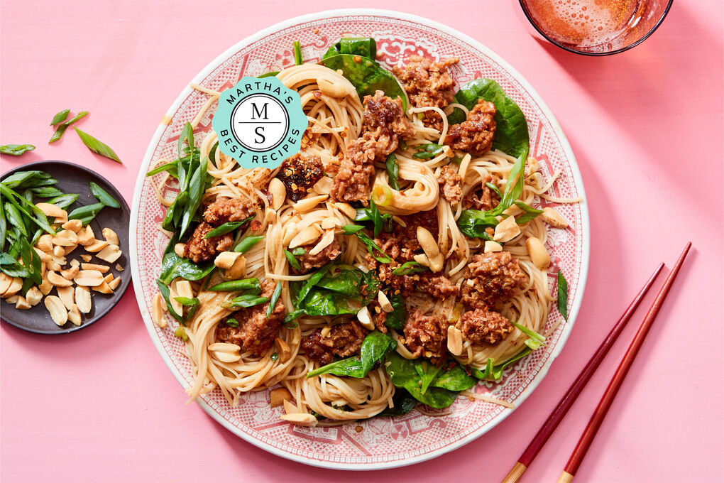 Daring Plant-Based Chicken Dan Dan Noodles with Spinach