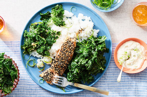Sesame-Crusted Salmon with Kale Goma-Ae