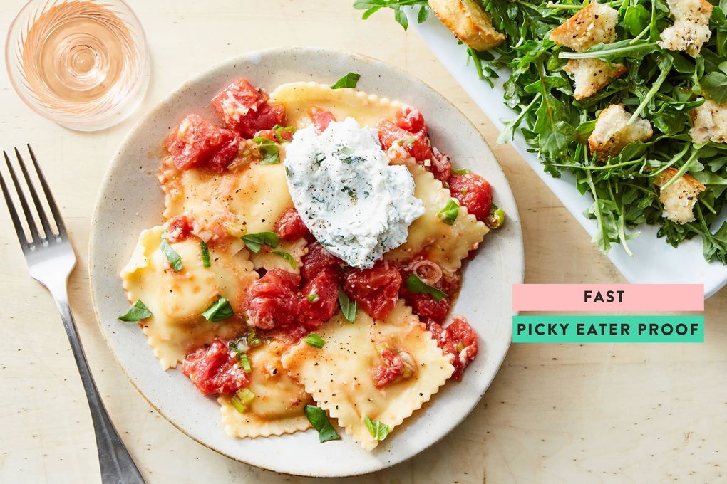 Tomato Basil Ravioli with Italian Salad