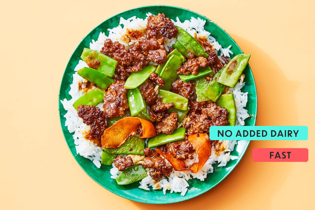 Orange Beef Stir-fry with Snow Peas & Steamed Rice