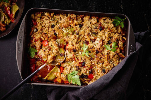 Cauliflower Romesco Ravioli Bake