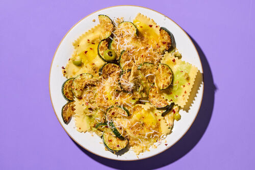 Lemon Burrata Ravioli with Zucchini & Olives