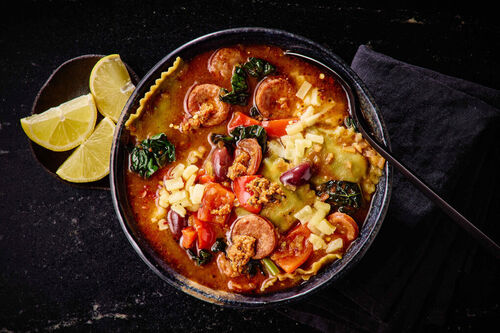 Hearty Chorizo and Ravioli Soup