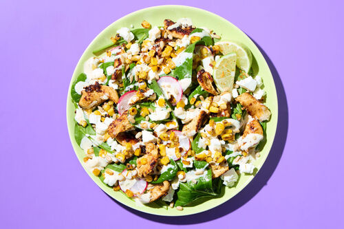 Mexican Corn Chicken Salad with Feta & Lime