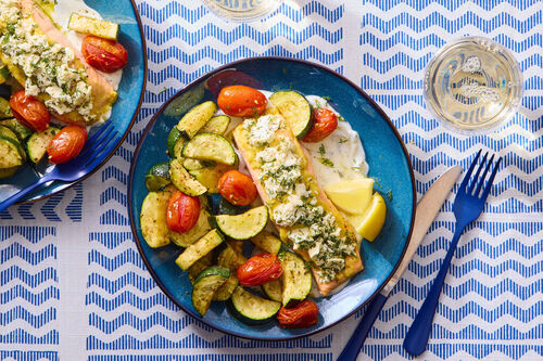 Low-Carb Sheet Pan Feta & Herb-Crusted Salmon