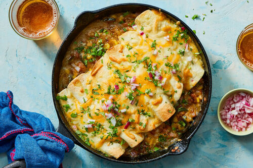 Braised Beef, Corn & Poblano Enchiladas