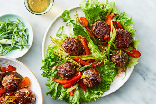 Sweet Chili Beef Meatball Lettuce Wraps