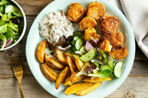Vegan kibbeling gemaakt van tofu