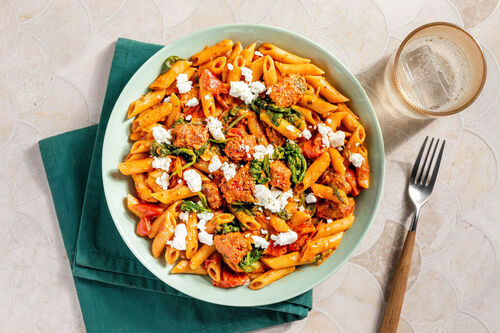 One-Pot-Pasta mit Veggie-Chorizo & Feta