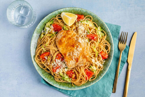 Volkoren spaghetti met kip en botersaus
