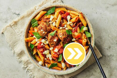 Spicy Lamb and Feta Meatballs with Fettuccine