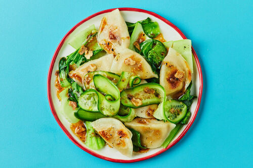 Speedy Pork Dumplings and Greens