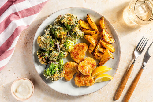 Visnuggets met broccoligratin