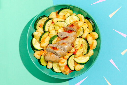 Zachte gnocchi met varkenssaucijs